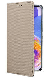 Кожен калъф тефтер и стойка Magnetic FLEXI Book Style за Samsung Galaxy A23 4G SM-A235F /  Samsung Galaxy A23 5G SM-A236U златист 
